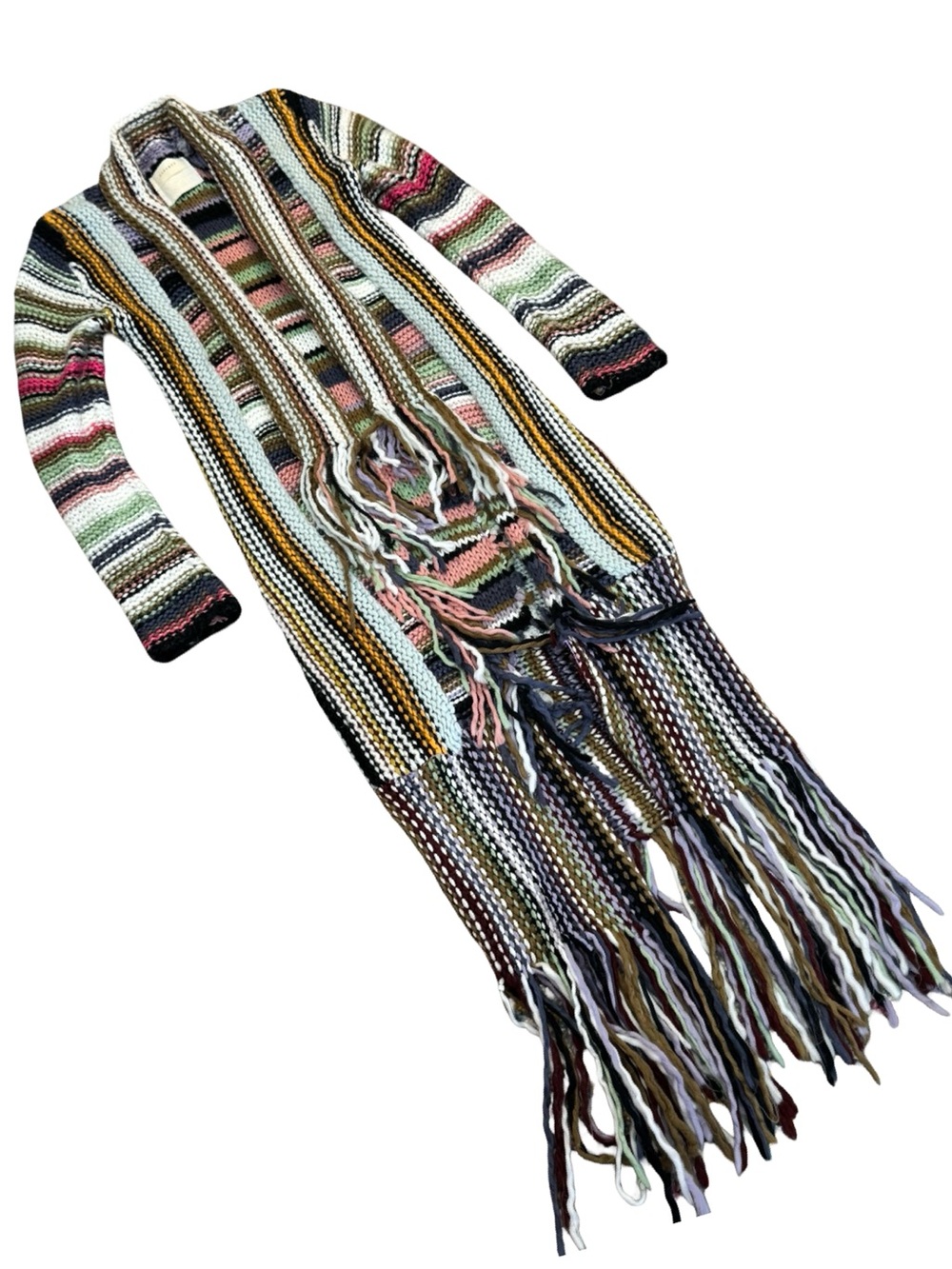 *RARE* Free People Tparty Technicolor Multicolor Knit Long Cardigan w/ fringe - Picture 2 of 14